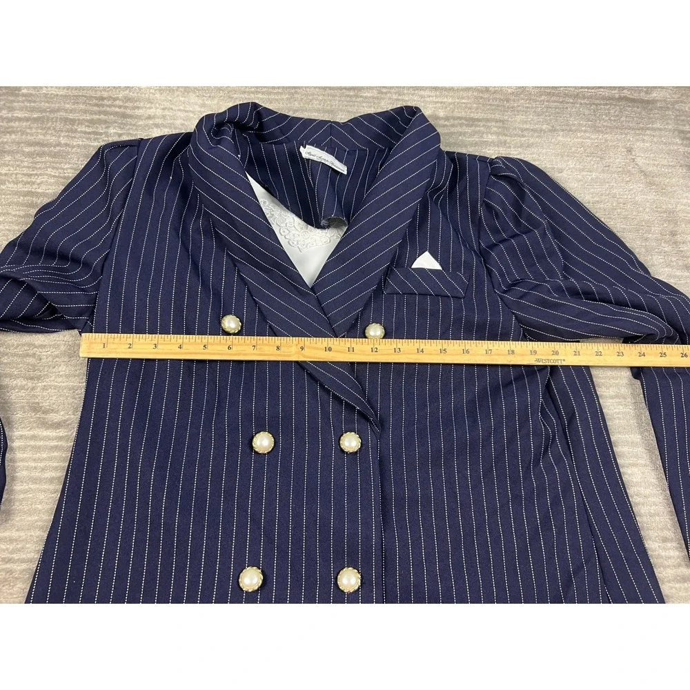 Style Setter Fashions Skirt Suit Womens XL Navy Pinstripe Pearl Button Vintage